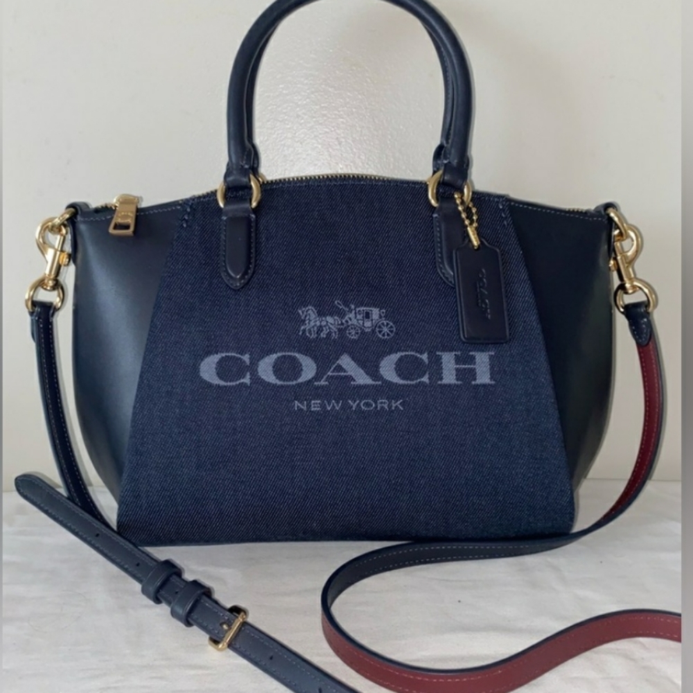 NWOT Elise Horse & Carriage Leather Denim Satchel